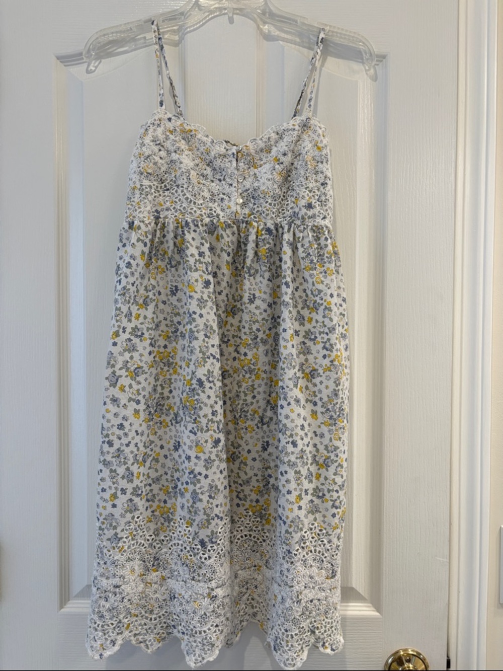 White Floral Eyelet Sundress with Yellow & Blue Accents